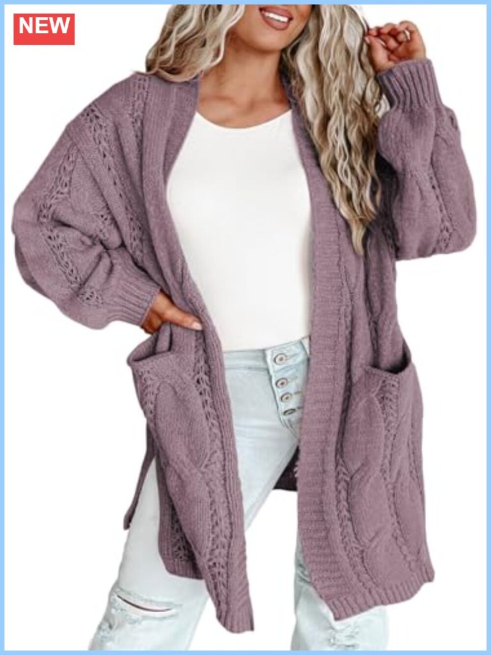 Plus Size Cable Knit Open Front Cardigan Long Sleeve Acrylic Sweater